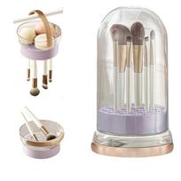Makeup Brush Cleaning Mat and Easy to Dry with Upside Down, 3 in 1 Makeup Brush Holder Cosmetic Facial Brush