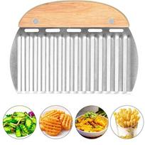 Wavy French Fry Cutter, Stainless Steel Crinkle Blade, Waffle and Vegetable Chopper, Kitchen Gadget for Thick Cut Fries