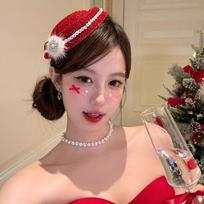 Velvet Fedoras Hat Hair Clip Beret Fascinator Hat Elegant Red Top Hat Hairpin  Christmas raudona
