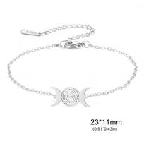 Triple Moon Goddess Bracelet for Women Hecate Wheel Adjustable Black Rope Bracelet Wiccan Pagan Jewelry Gift 17cm