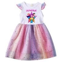 A4071 Kids Girls Rumi Zoey Mira Anime Print Sequin Dress 100cm