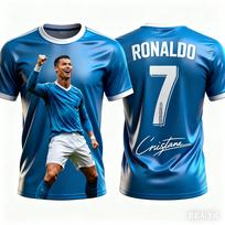 Ronaldo vasariniai 3D spausdinami vaikų drabužiai Futbolo marškinėliai T-shirt. Laisni ir patogūs, tinkami kasdieniam dėvėjimui XXS