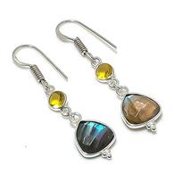 Natural Labradorite, Citrine Gemstone 925 Sterling Silver Earring 1.69  AE-11832