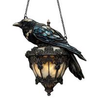 Raven on Lantern Suncatcher Acrylic 2D Flat Vintage Crow Decor Window Hanging Decoration Halloween Decor for Dark Academia Home
