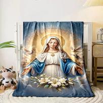 Radiant figure with a golden halo, white lilies, and surrounding doves. for all seasons blanket lunch break throw gift 80cm x 120cm