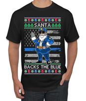 Santa Backs The Blue Pro Police Law Enforcement Santa Claus Men T- Shirt S