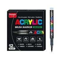 GUANGNA 360-12 Colors Direct-liquid Acrylic Marker Pen Waterproof Pen Soft Brush Nib for Stone Christmas Art Supplies Stationery