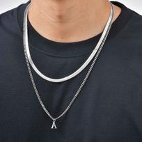Vnox 2pcs/set Men's Cuban Rope O-chain Link Chains Chokers Necklace Set, A-Z 26 Letters Pendant Necklaces, Jewelry Gifts for Him A