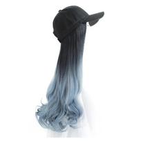 Women's Hat Wig One Peak Cap Haze Blue Large Wavy Long Hair Wig Synthetic Hair Dark Brown Black Curly Wig Baseball Cap mėlyna