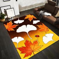 Autumn Leaves Carpet with Ladybug, Yellow and Brown Gradient Design Suitable for use as an anti-slip for living room bedroom sofas 40x60cm( 15x23in )