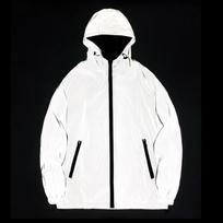 Fashion White Night Reflective Jackets Double Fabric Windbreaker Hooded Jacket Men Hip Hop Dancer Singer Waterproof Coats Outwear Men's XS balta