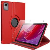 Coque + Verre Trempé pour Lenovo Tab M11 2024, Antichoc avec Support Rotatif Effet Cuir Rouge raudona