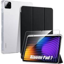 Coque + Verre Trempé pour Xiaomi Pad 7 / 7 Pro, Antichoc Coins Renforcés Noir avec Porte-Stylet juoda