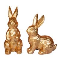 2 vnt. Velykų zuikio ornamentas, raižytas auksinis zuikis, dervos figūrėlė, gyvūno statulėlė, namų, biuro, šventės, vakarėlio stalo dekoracija A