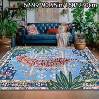 Crystal Velvet Non Slip Point Plast Soles Blue Hidden Tiger Pattern Carpet Sofa Pad Door Mat Bedroom Rug Home Decor 50x80cm