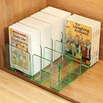 2Pack - Four-Column All-in-One Storage Rack - Acrylic PP Divider Book Holder, Desktop Book and Document Organizer, Reading Stand žalia