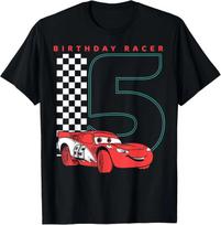 Disney Pixar Cars Lightning McQueen 2 3 4 5rd Birthday Contest Short Sleeve T-Shirt Summer Cotton Men's Women Tees Couple Unisex S įvairiaspalvis
