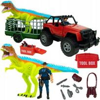 Zestaw Dinozaur T-Rex 27 Cm Duża Figurka Samochód Z Przyczepą 38 Cm