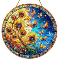 Sunflower Theme 2D/Flat DIY Diamond Painting Set Hanging Diamond Art Kits Diamond Art Pendant Window Hanging Art for Home Decor