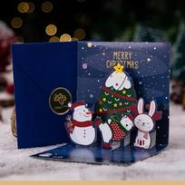 5/1PCS 3D Pop UP Christmas Greeting Cards with Envelope Friend Family Blessing Postcard Birthday New Year Christmas Decoration 1PC