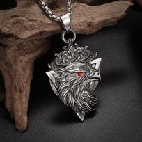 Domineering Punk Red Eye Crown Eagle Head Animal Pendant Necklace Men's Fashion Trend Cool Jewelry