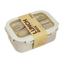Reusable 850ml Bento Lunch Box with Lid and Cutlery Set / Rectangular Food Storage Container for Work and School Meals One Size smėlis