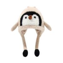 Vaikų kepurė su pingvino dizainu, megzta žiemos kepurė, pastorinta, šilta, 2 viename, rudens žiemos megzta kepurė, paverčiama rankine Penguin chaki