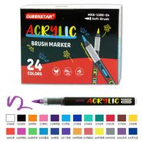 24 Colors Acrylic Paint Pens Brush Tip for Rock Painting, Ceramic, Wood, Plastic, Glass, Art Supplies Permanent Markers Pens