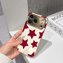 LS Phone Case For iPhone 17 16 15 14 13 12 11 Pro Max 16E Gold Electroplated glass shell  Cream red heart Cover IPHONE17PRO