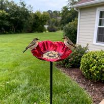 Handmade Metal Garden Bird Feeder Flower Shape Outdoor Bird Bath Bird Bath Stake  Garden Patio mėlyna