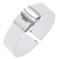18mm 20mm 22mm 24mm Silikoninė laikrodžio apyrankė Universalus Sportinis Vandeniui atsparus Guminis Sulankstoma Sagtis Dirželis Seiko Apyrankės Priedams 22mm&Silver Buckle balta