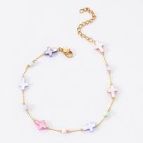 1Pc Colorful Natural Shell Moon Clover Cross Bracelet Stainless Steel Link Chain For Women Choker Anklet Jewelry Gifts 18cm