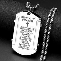Stainless Steel Christian Two-Tone Serenity Prayer Dog Tag Cross Geometric Pendant Necklace for Men Women Hip Hop Chain Jewelry
