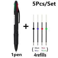 4 In 1 New 0.7mm Multicolour Ballpoint Pen Set Black Blue Red Green Replaceable Refill School Office Writing Stationery Supplies (as the picture,5pcs set)