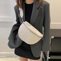 Women'S Waist Bag Multi-Pocket Street Fanny Pack Pu Leather Chest Bag Fashion Wide Strap Crossbody Bag Retro Solid Shoulder Bags