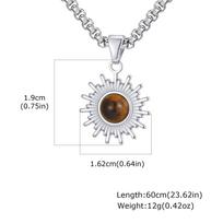 Vnox 60cm Box Chain Sunflower Pendant Necklace, Tigers Eye Stone Sliver Gold Plated Lobster Clasp Jewelry Gift for Men Women New