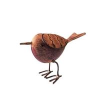Rūdyta metalinė paukščio figūrėlė Mielas mažas paukštelio statulėlė Vintažinė sodybos lauko dekoracija terasai, kiemui, sodui, veja Bird brown