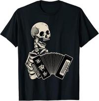 Akordeono muzikantas Retro Kaukolės Skeleto Dizainas Premium Unisex Marškinėliai S