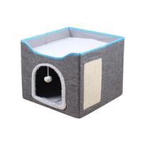 Indoor Cat Beds House - Large Cat Cave For Pet With Ball Hanging, Foldable Cat, 16.5x16.5x13 Inches, Cozy Clouds Blue One Size