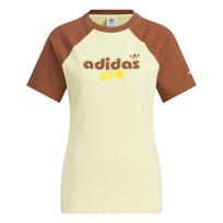 Adidas Originals Retro Camp Graphic Loose Comfortable Simple Round Neck Short Sleeve Raglan T-Shirt Women T-Shirt Powder-Yellow Soft-Brown JM8007 XS