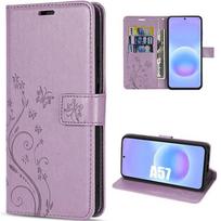 Case for Samsung Galaxy A57 5G, Flip Anti-Scratch Shockproof Synthetic Leather Floral Relief - Purple violetinė