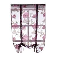 Gėlių romėniškos užuolaidos Virtuvė Valance Tiulis permatomas skydas miegamojo langų užuolaidos Size#80*100cm raudona