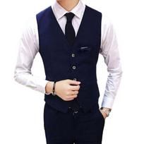 Vyriška kostiuminė liemenė, V formos iškirptė, be rankovių, vienspalvė, prigludusi, vienaeilė, kardiganas, oficialus verslo paltas, jaunikio vestuvinis paltas 2XL tamsiai mėlyna spalva