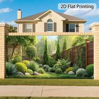 2D Residential Garden Fence Backdrop, House & Greenery Photography Background for Festival Decor 47.2x31.5inch/120*80cm