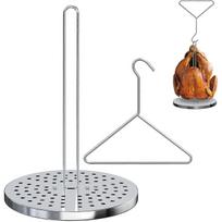 Stainless Steel Turkey Chicken Fryer Accessory Kit, Deep Frying Stand Set with Lifter Hook Vertical Skewer Holder Base for Deep Frying Pot Grill BBQ