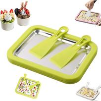 At Home Rolled Ice Cream Maker, 2025 Upgrade Portable Rolled Ice Cream Kit, Food-Grade Stainless Steel Ice Cream Tray with 2 Scrapers, Easy DIY Ice Cr 22CM žalia