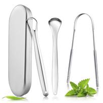 Fresh Breath  Oral Care  Scraper to Prevent Halitosis 3 Pcs/Set Stainless Steel Tongue Cleaner with Case