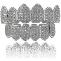 18k Gold Plated Macro Pave Cz Iced-out Grillz With Extra Molding Bars Included A