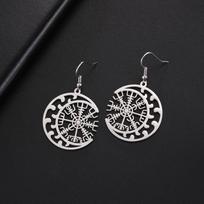LIKGREAT Nordic Vegvisir Compass Earrings Stainless Steel Norse Runes Moon Wicca Pagan Talisman Jewelry Gift for Women