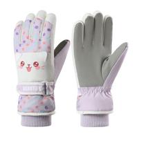 Cartoon Kids Snowboard Gloves Thicken Girls Skiing Gloves Children Ski Gloves  Outdoor Sports violetinė